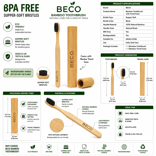 BECO Bamboo Toothbrush| BPA-Free | Super-Soft Bristles