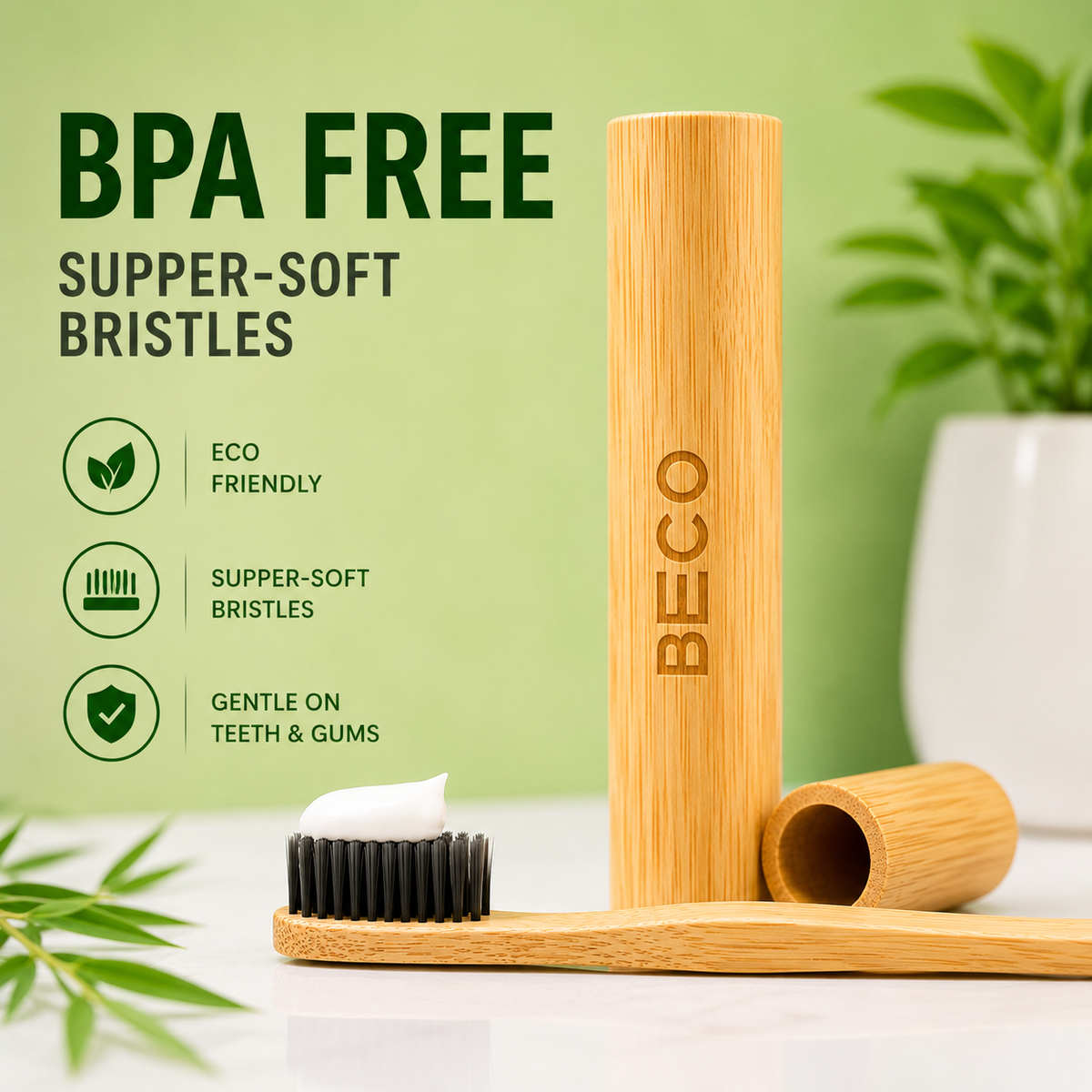 BECO Bamboo Toothbrush| BPA-Free | Super-Soft Bristles