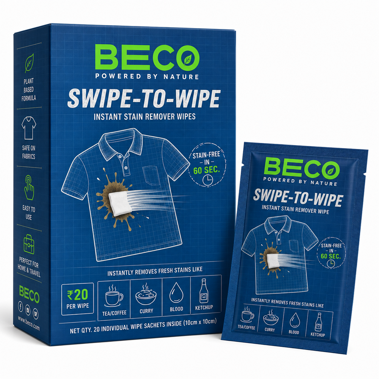 BECO Swipe-to-Wipe – Instant Stain Remover Wipes