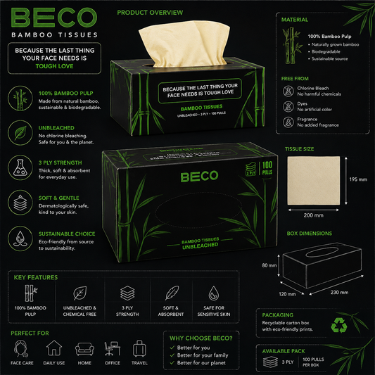 BECO Bamboo Tissues – 3 Ply, 100 Pulls