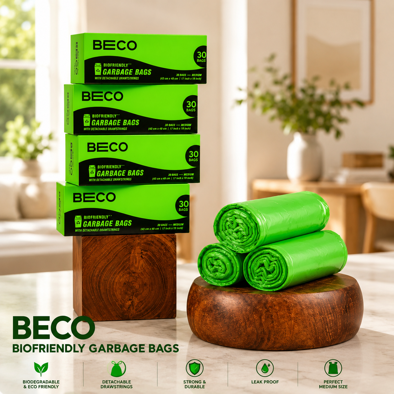 BECO Biofriendly Garbage Bags with Detachable Drawstrings